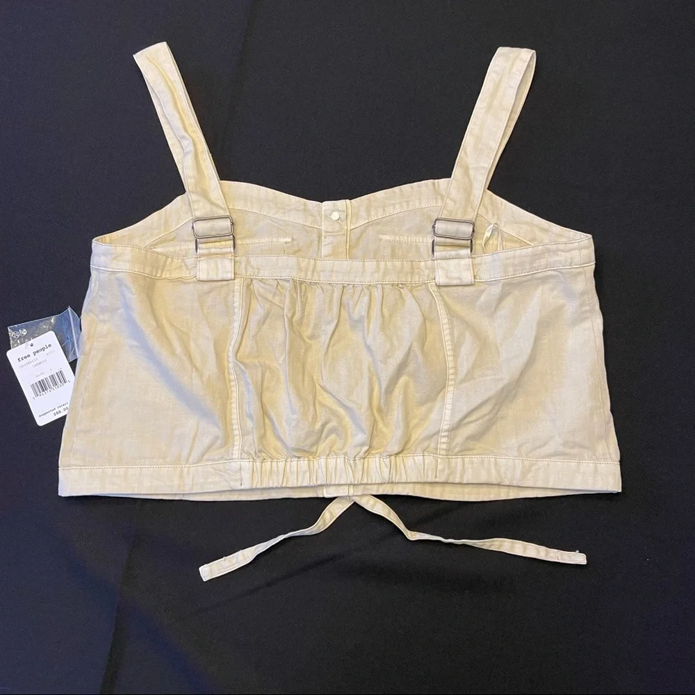 We The Free People Palm Desert Button Down Beige Crop Tank Top NWT - Picture 3 of 6